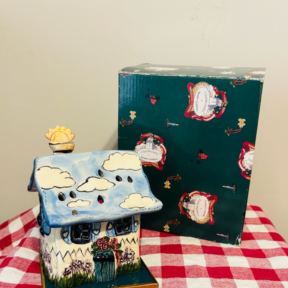 Blue Sky Clayworks Heather Goldminc Candle Holder  Cottage “LOVE”